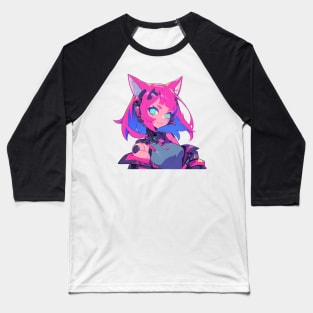 Cyber Cat Girl Baseball T-Shirt